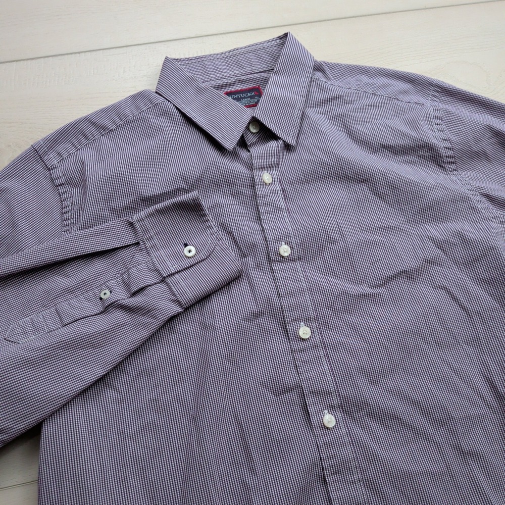 UNTUCKit Shirt Men L Purple Micro Gingham Check Long Sleeve Cotton Nylon Stretch